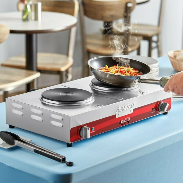 Avantco Double Burner Solid Top Stainless Steel Portable Electric Side-by-Side Hot Plate-3000W 240V 177EB202SBSM